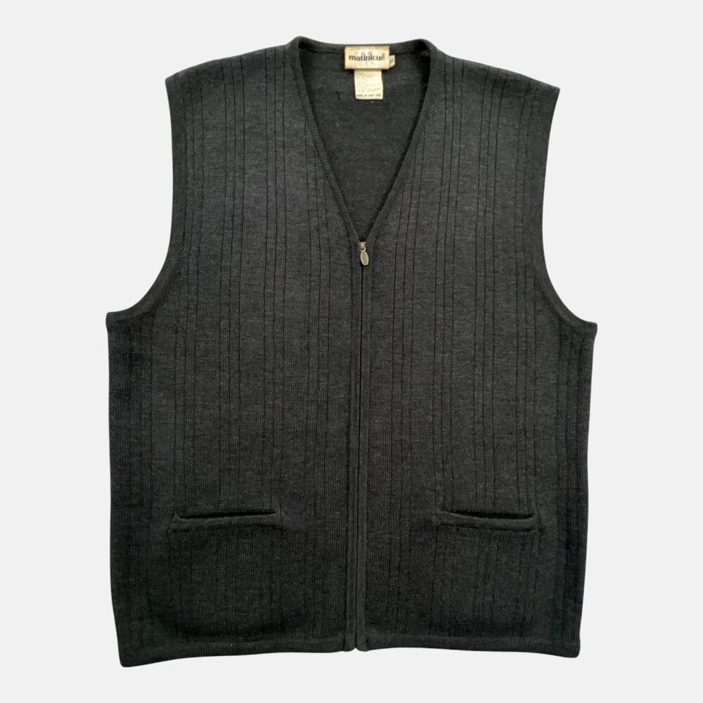 Vintage Matinique Sweater Vest Mens XL Gray Full Zip Wool Blend Pocket Hong Kong
